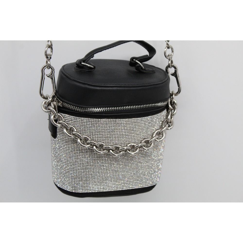 Madden NYC Rhinestone Bucket Bag Black Silver Chain Crossbody Handbag - Picture 9 of 11